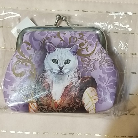 Handbags - Small Coin Purse White Cat in Royal Clothes